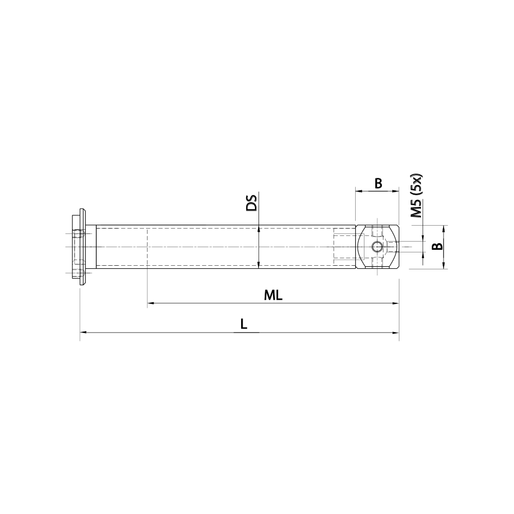 Drawing of product M5 Adaptor Plate Extension carbon fiber; L 246.5 mm; DS 20.0 mm; B 20.0 mm