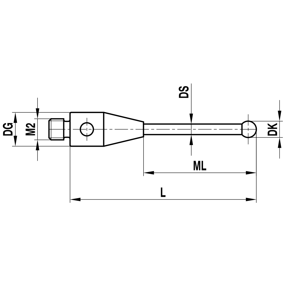 Drawing of product M2 Straight Stylus; DK 1.5 mm; L 20.75 mm