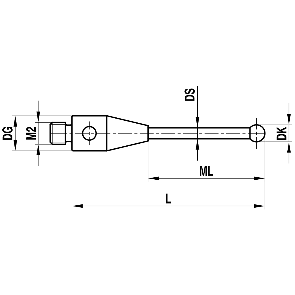 Drawing of product M2 Straight Stylus; DK 0.5 mm; L 20.25 mm