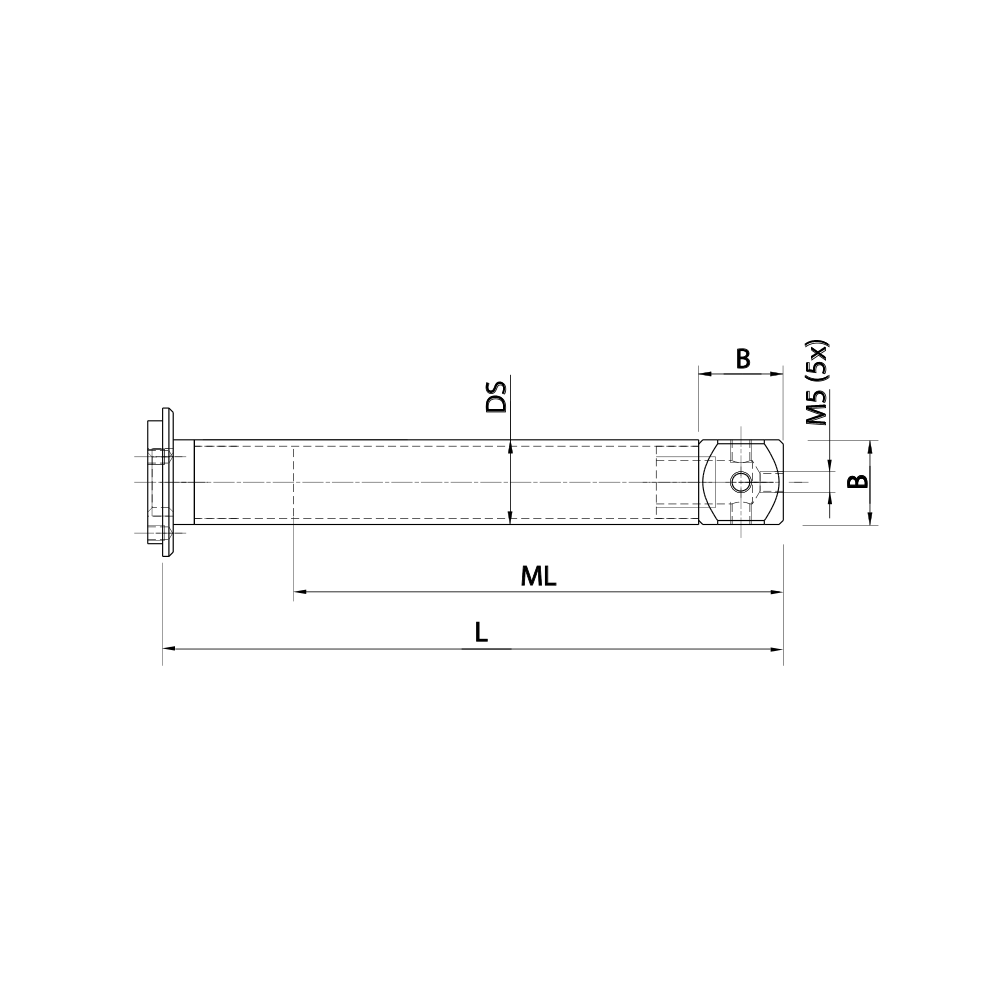 Drawing of product M5 Adaptor Plate Extension carbon fiber; L 241.5 mm; DS 20.0 mm; B 15.0 mm